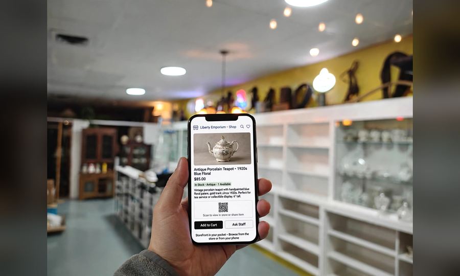 Your storefront, online — card artwork made from a photo of the Liberty Emporium store.
