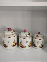 Royal Albert Old Country Roses - three canisters with rose lids (large, medium, small)